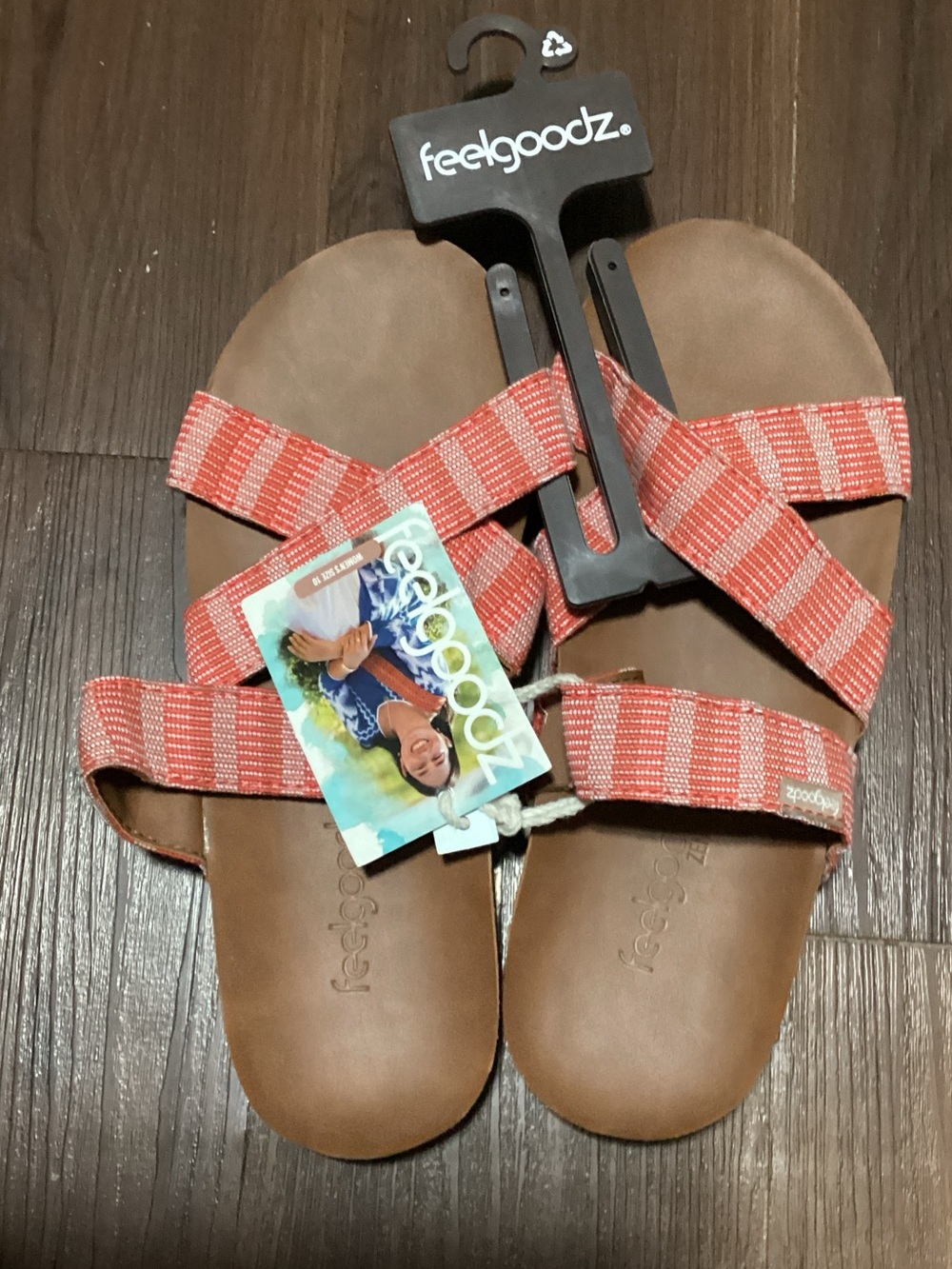 Feelgoodz Women's Red Strappy Slide Sandals Sz 10 (NWT)